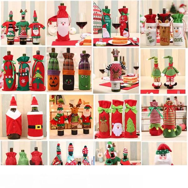 

santa claus wine bottle cover gift reindeer snowflake bottle hold bag case snowman xmas home christmas decoration decor hh7-1355