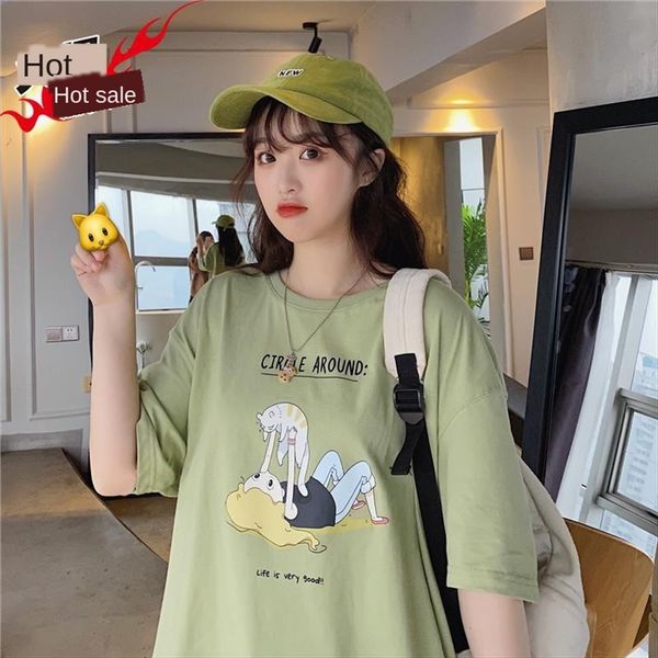 

2020 summer cartoon printed t- shirt women's short-sleeved base shirt student fashion brand women's clothing, White