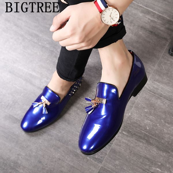 

coiffeur party shoes for men patent leather italian shoes men formal dress elegant big size sepatu slip on pria bona, Black