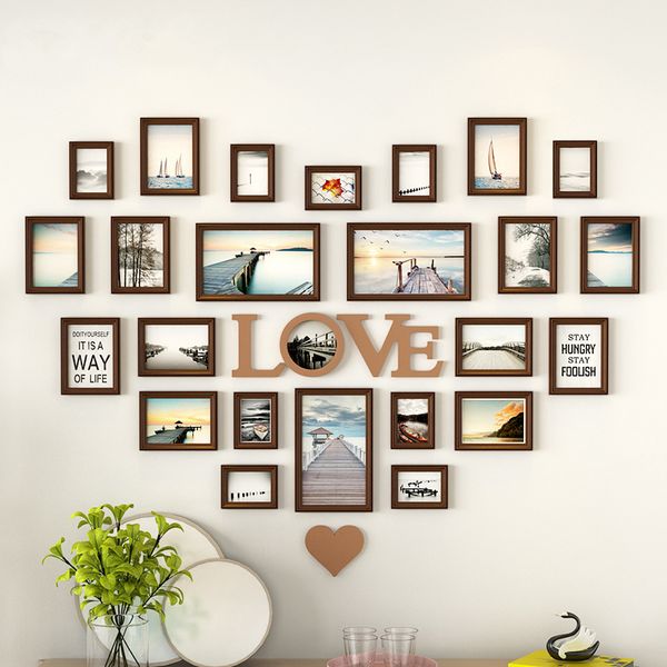 

romantic heart-shaped p frame wall decoration 25pieces/set wedding picture frame home decor bedroom combination frames set