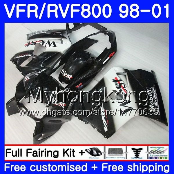 Corpo para HONDA Interceptor VFR800R VFR800RR 98 99 00 01 259HM.7 VFR800 VFR 800RR VFR 800 RR Preto oeste quente 1998 1999 2000 2001 Kit de Carenagem