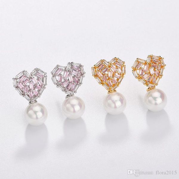 

womens earrings for summer 2018 fashionable heart pearl studs earrings for girls daily wearing bijoux jewelry, Golden;silver