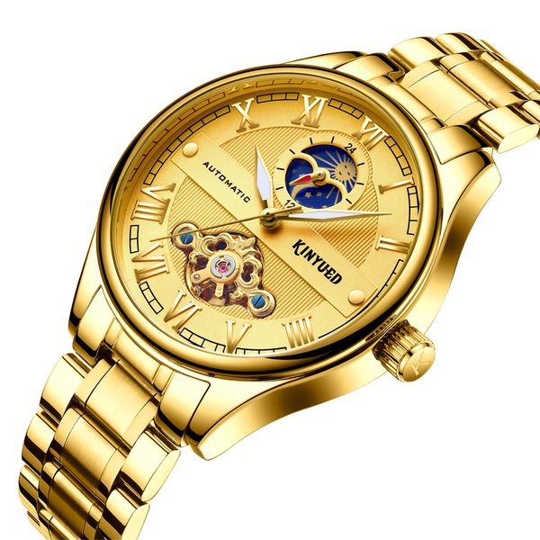 

3bar водонепроницаемых автоматических мужчины часы наручного tourbillion механической hollow stainsteel группа luminous люди часы часы hombr, Slivery;brown