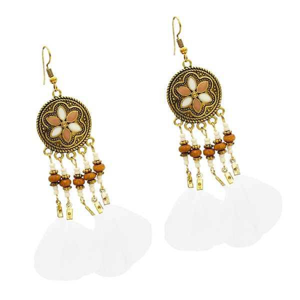 

ethnic tassel feather earring vinatge handmade bohemian dangle earrings for women, Golden