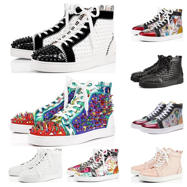 

red bottom studded spikes flat graffiti suede genuine leather party designer sneakers winter casual shoes 35-47, Black