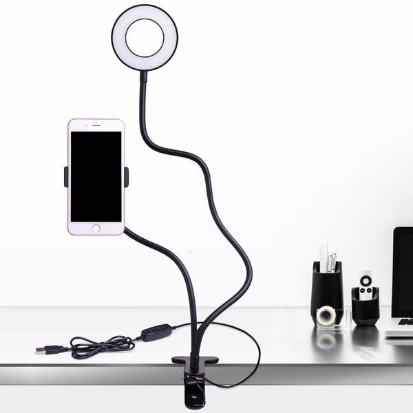 

light p ring studio selfie for youtube video with mobile phone holder lazy bracket desk lamp led light