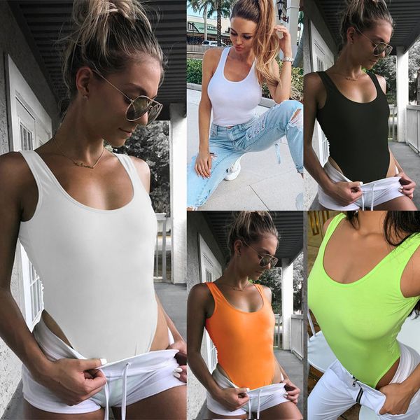 

2019 new summer women ladies bodysuit sleeveless backless o-neck stretch bodycon playsuit jumpsuit romper, Black;white