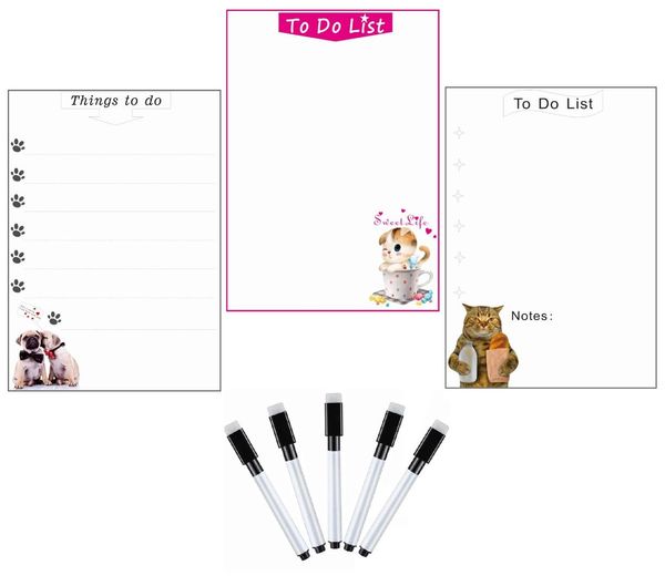 

dry erase magnetic whiteboard white board for fridge magnet sticker weekly planner cute dog cat print message board writing pad
