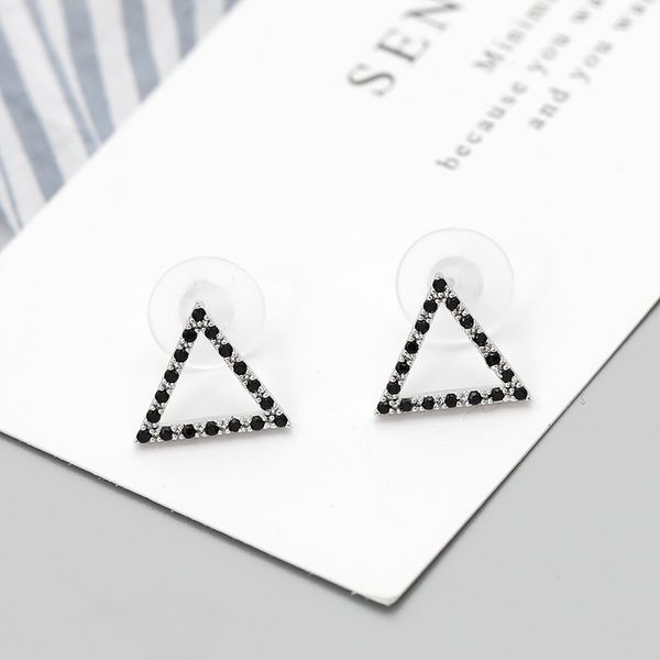 

cute korean earrings geometric black zircon stone silver gold triangle stud earings for women fashion jewelry 2020 new earring, Golden;silver