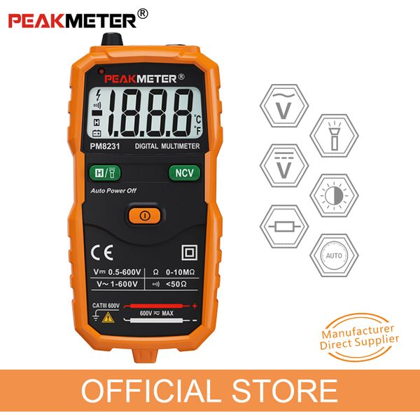 

digital multimeter peakmeter pm8231 smart multimeters non-contact mini auto dc ac voltage resistance ncv tester