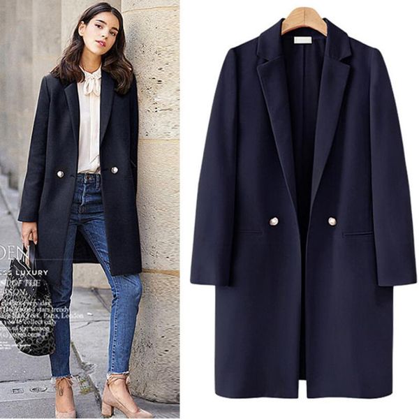 

women's 2019 spring and autumn new england wind long casual long-sleeved suit windbreaker cardigan coat, Tan;black
