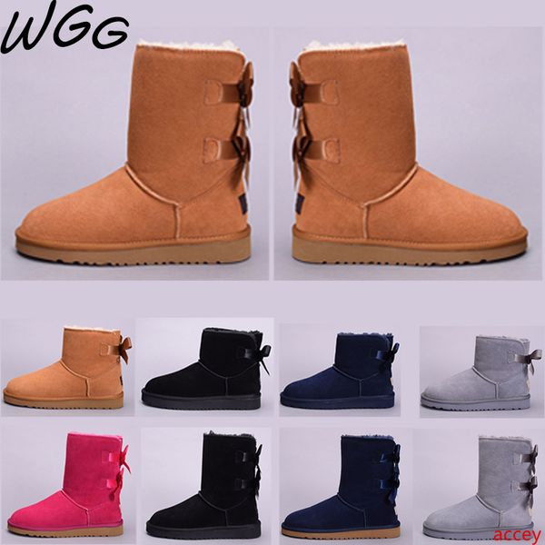 

kinds wgg classic chestnut australia half knee boots for women girls black red grey coffee snow boots bailey bowknot warm shoes sale