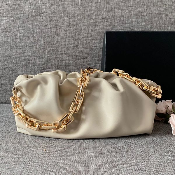 

fashion ladies leather handbag thick metal chain cloud dumpling clutch bag female shoulder bag