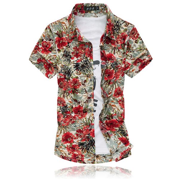

19 Colors New Fashion Short Sleeve Silk Hawaiian Shirt Men Summer Casual Floral Shirts Men Plus Size 3xl 4xl 5xl 6xl 7xl 5z