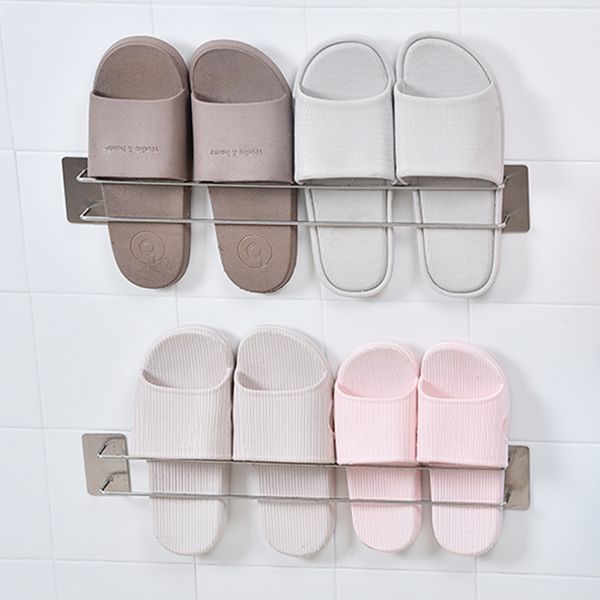 

rustproof stainless steel slippers shoe rack 3m stick bathroom wall mounted casual shoes hanger wall slipper storage holder