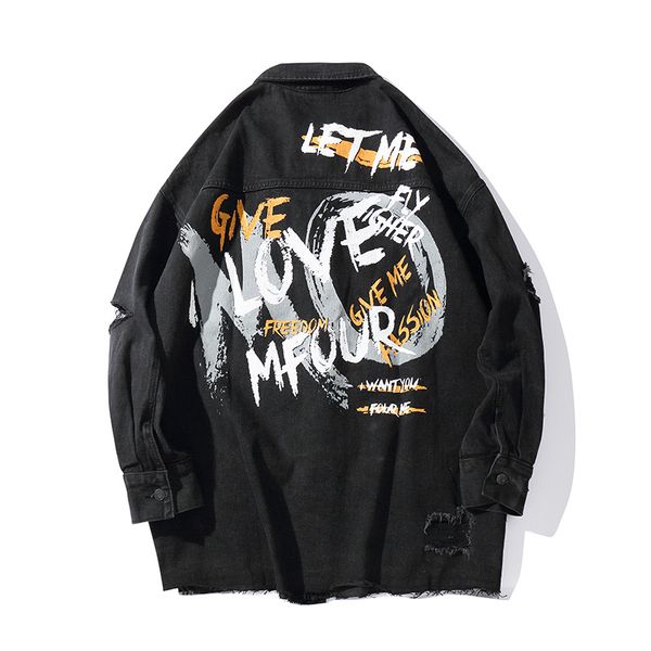

casual denim jacket letter graffiti 2019 new men, Black;brown