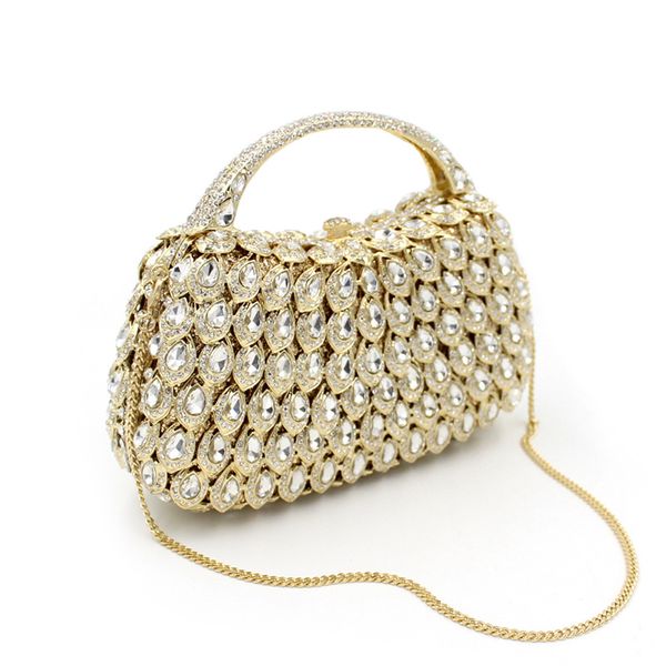 

designer-gold color diamond evening clutch bags handbags women over the shoulder female clutch for party