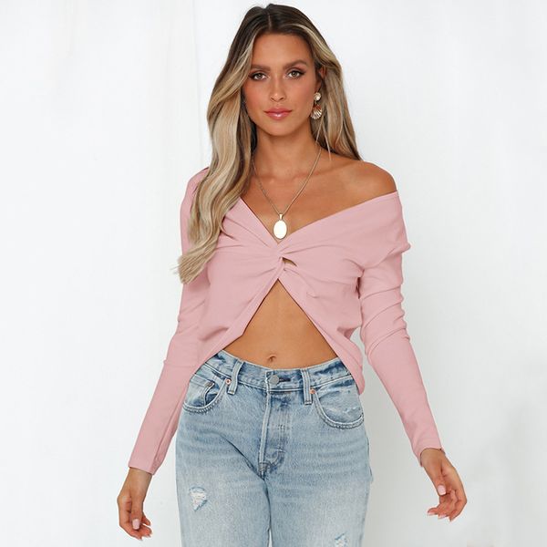 

women's blouses & shirts 2021 summer autumn black pink stripes off-shoulder v-neck navel short long-sleeved women blouse shirt, White