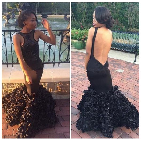 

sheer черные кружева аппликации тонкий пром платья с 3d ручной работы цветы украшены спинки вечерние платья кружева аппликации 2019 специаль, Black