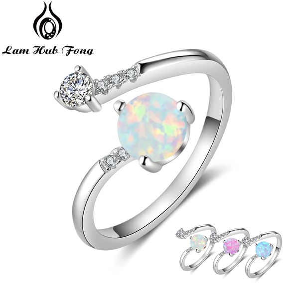 

925 sterling silver created round blue opal rings for women cubic zirconia adjustable wrap ring wedding jewelry (lam hub fong, Golden;silver