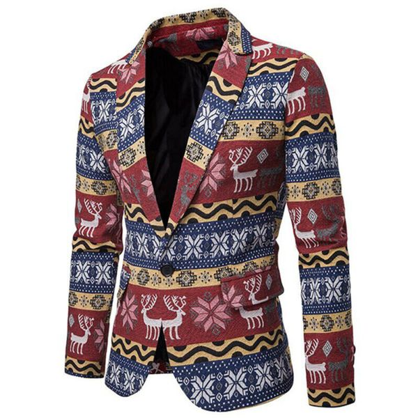 Moda Homens Adultos Trajes de Natal Xmas Terno Funny Party Terns Santa Impressão Blazer