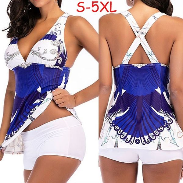 

sport large size bikini set women summer printed swimming suit tankini plus size swimwear two piece print push up swimsuit xxxxl, White;black
