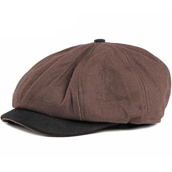 

2019 autumn winter men cap hats berets fashion british western style wool advanced flat ivy cap classic vintage striped beret, Blue;gray