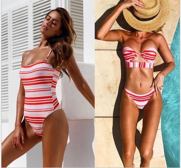 

2019 striped bathing suit with bikini-in-one printing for women's bathing suit