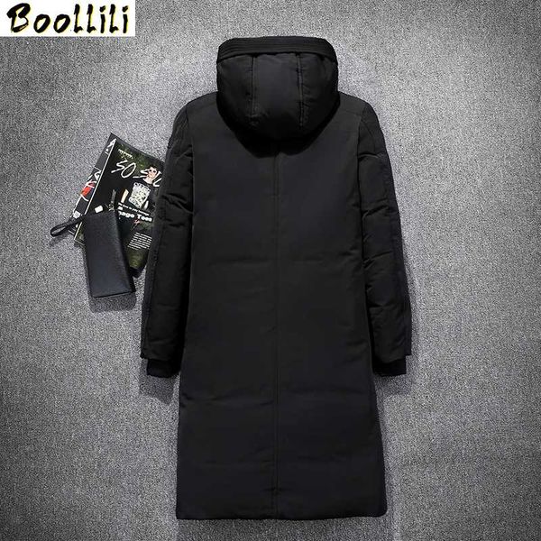 

mens hooded extra long duck down padded jackets man thick winter down coats male fashion long overcoat keep warm outerwear, Black
