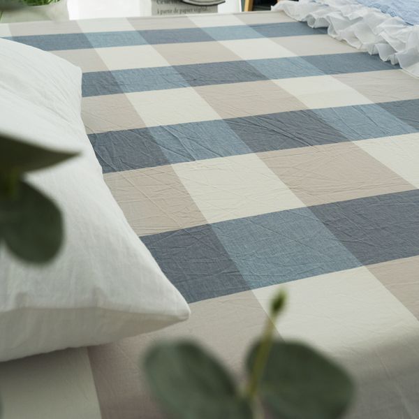 

bed sheet one-piece cotton sheets cotton bed washed cotton bed sets ins northern european-style plaid bedspread gray solid color