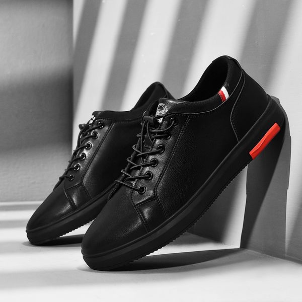 

surom brand leather casual shoes men classic lace up flats male black comfortable fashion walking sneakers men breathable