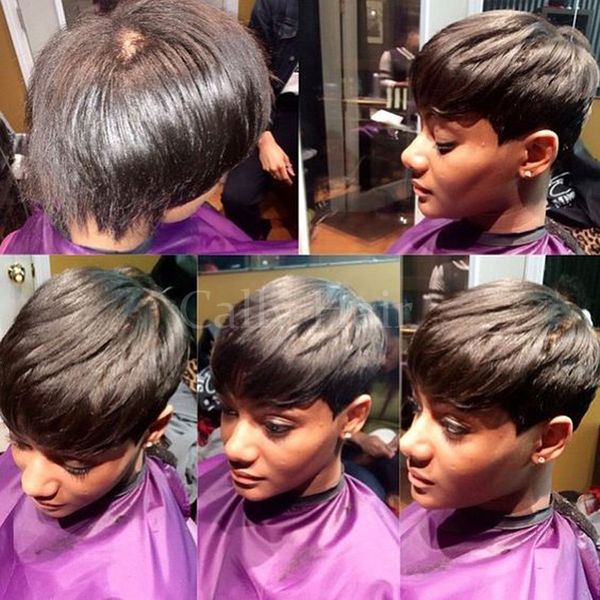 Indian Hair 100 Human Brazilian Hair Pixie Cut Wigs Black Short