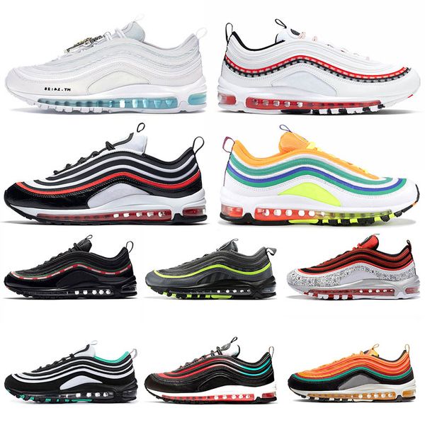 

2020 chaussure jesus 97s cushion running shoes rainbow reflective bred graphical theme prm silver bullet triple white black designer trainer, White;red