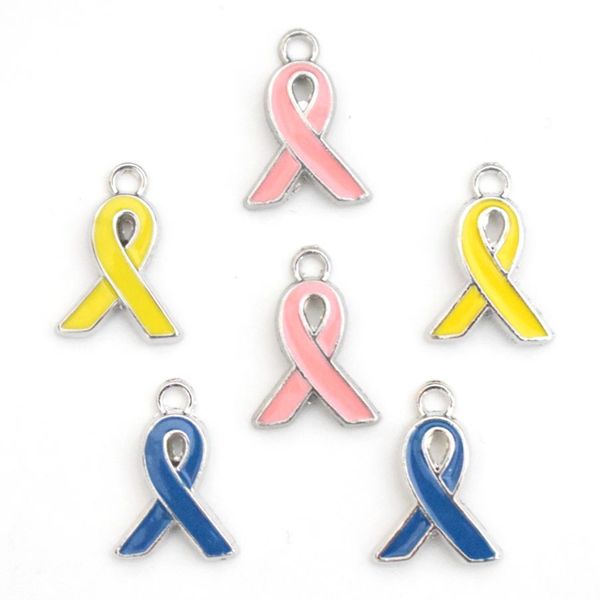 12*17mm Rosa Gelb Band Krawatte Anhänger Brustkrebs Awareness Charms Emaille DIY Zubehör Für Handgemachte Frauen Schmuck halskette