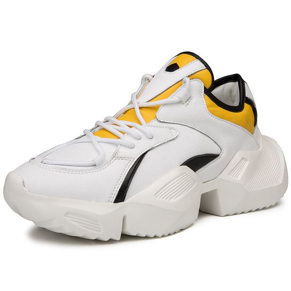 

men chunky shoes quality pu leather breathable casual dad shoes lace up fashion outdoor men sneakers male adult, Black