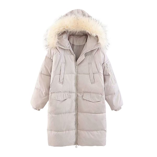 

kenancy winter solid women warm parkas hooded fur collar long sleeves female wool coats zipper pockets long cotton padded coats, Black