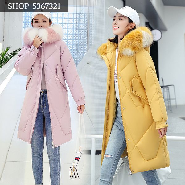 

clothes woman 2019 winter draw back down cotton suit-dress long fund overknee keep warm cotton-padded jacket loose coat tide, Black