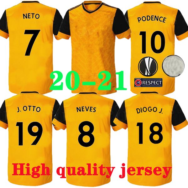 

20 21neves raul doherty wolves 2020 2021 soccer jerseys home yellow thai quality a+football men+kids shirts, Black