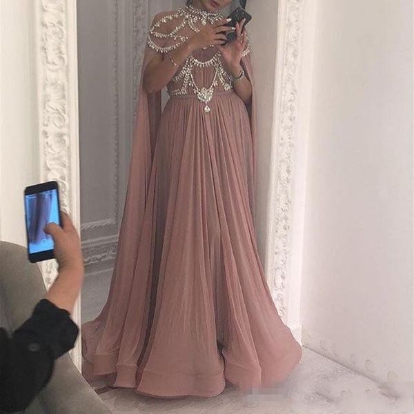 

2019 new design evening dresses wear a-line high neck beads crystal chiffon long floor length plus size custom party prom gowns, Black;red