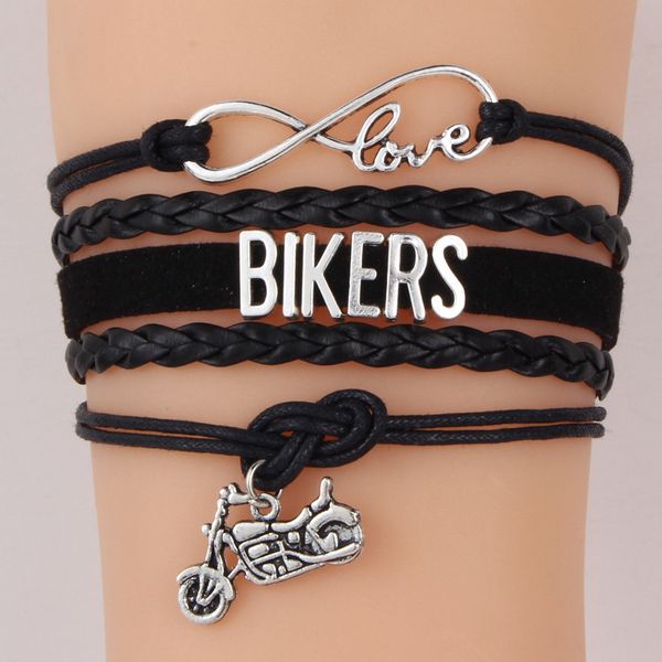 

Fashion Bikers Letter motorcycle Charm Bracelets For Men Women Harley Motor cycle Leather rope Wrap Bangle Fashion Sport Jewelry