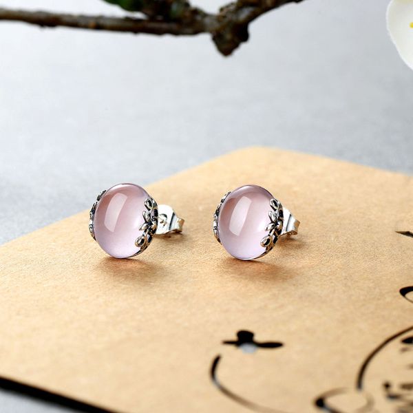 

pink crystal earrings, retro style, creative earrings, silver jewelry, women's s925, silver inlaid and carved earrings, Golden;silver