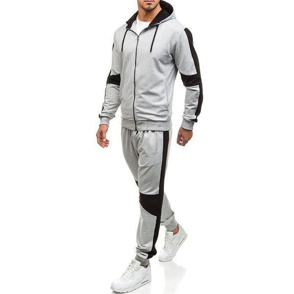 

mens 2pcs desinger sports tracksuits solid color hooded long sleeve pants autumn homme clothing basketball casual apparel, Gray