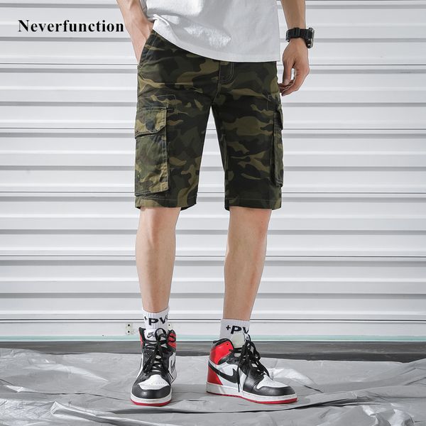 

men cool summer camouflage loose straight casual short multi-pocket camo overalls bermuda cargo shorts plus size 40, White;black