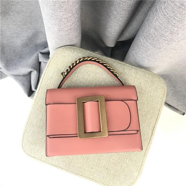 

elegant2019 grain rub hand genuine leather square package generous buckle single shoulder span portable concise ma'am small bag