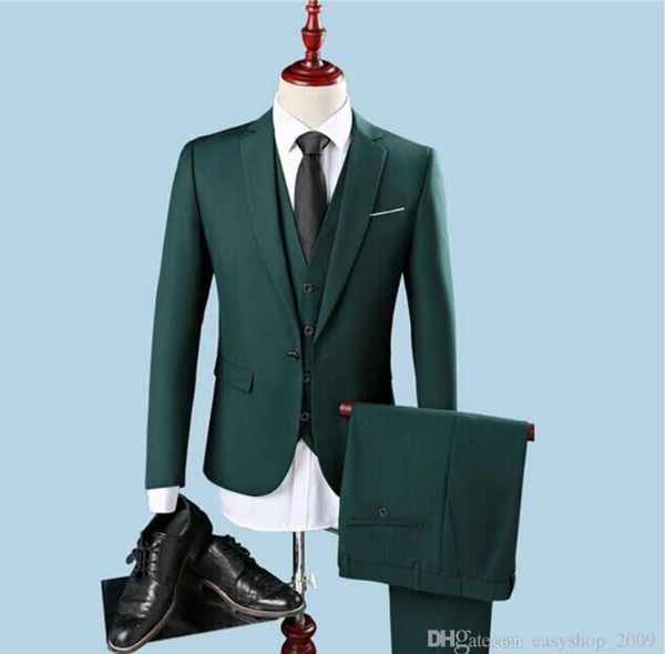 Abiti da uomo Blazer Slim Fit Smoking da sposo a un bottone Groomsman Best Man Party Uomo Abiti verdi Abbigliamento formale da uomo d'affari (giacca + pantaloni + gilet)