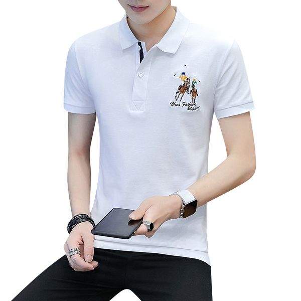 

summer mens designer polo brand clothing men fabric polo t-shirt collar casual t-shirt solid color tee shirt 6 colors, White;black