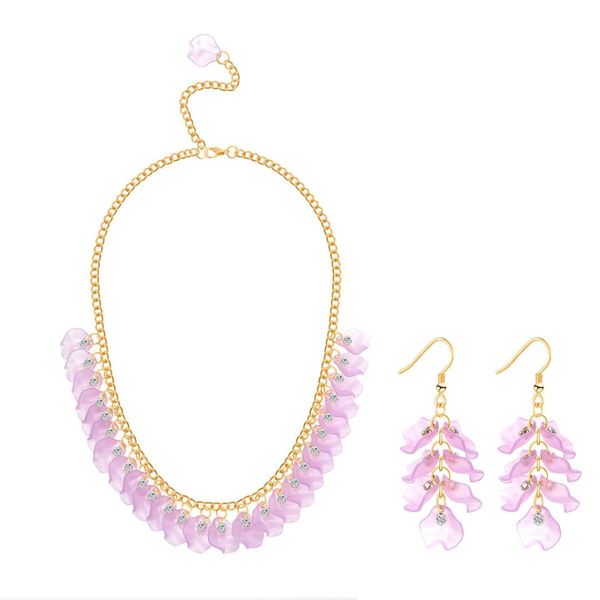 

purple flower styling pendant cubic zirconia jewelry set tender charm romantic lady accessories valentine's day surprise gift, Silver