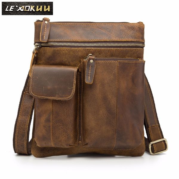 

quality leather male design shoulder messenger bag casual fashion cross-body bag 10" tablet school university student 308db