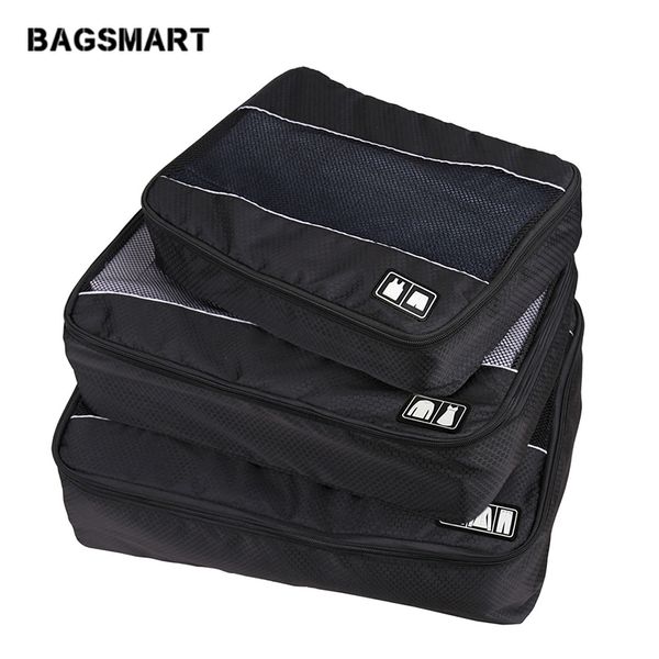 

bagsmart 3 pcs nylon packing cubes for clothes lightweight luggage travel bag for shirts waterproof duffle bag organizers