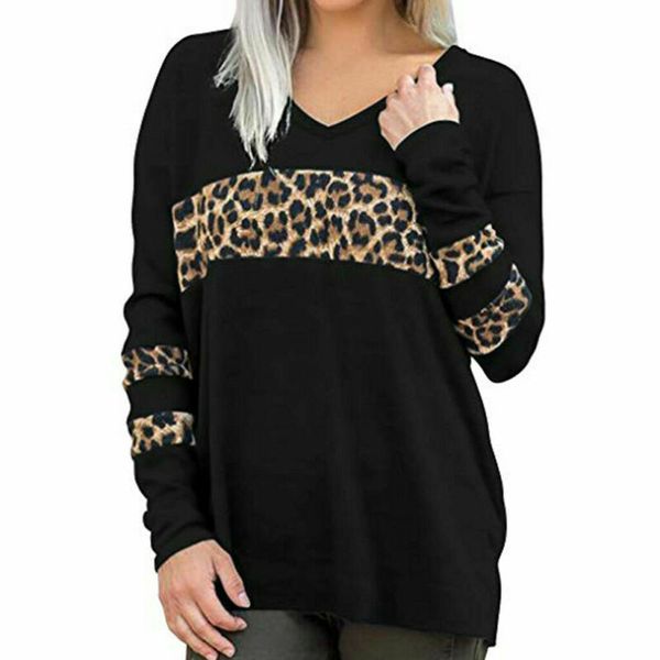 

women black v neck leopard print fitted pullovers lady long sleeve yoga shirt 2019 autumn casual women t-shirt sports, White;red